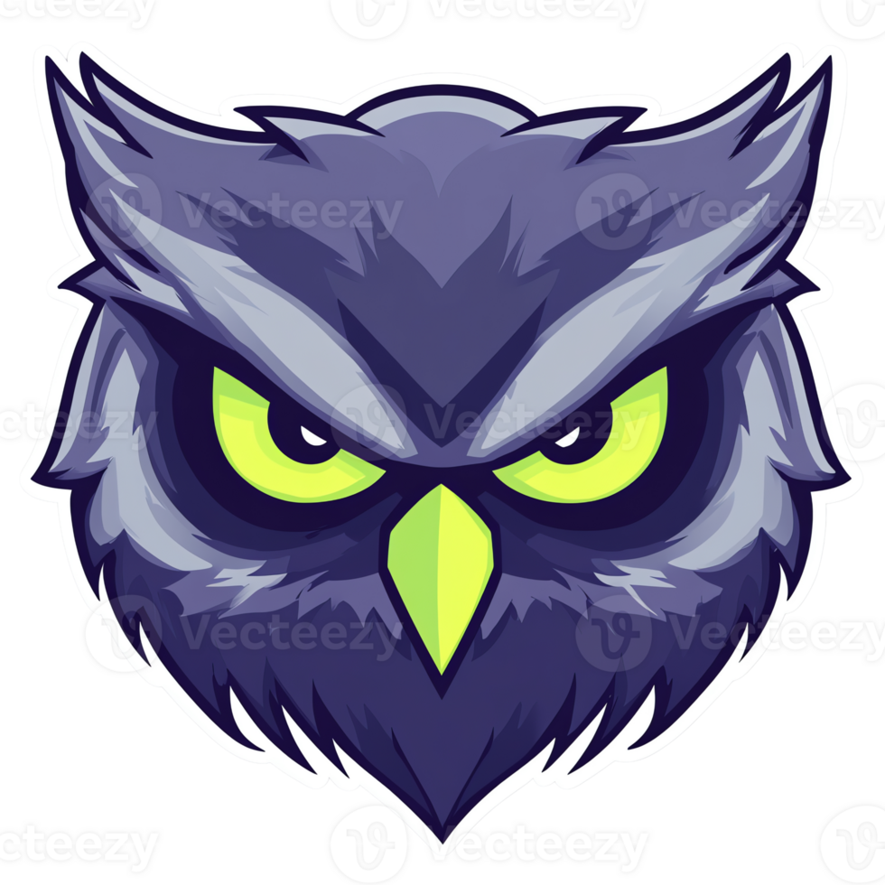 Stylized owl head logo with vibrant colors on transparent background a cartoon mascot for nocturnal wildlife png