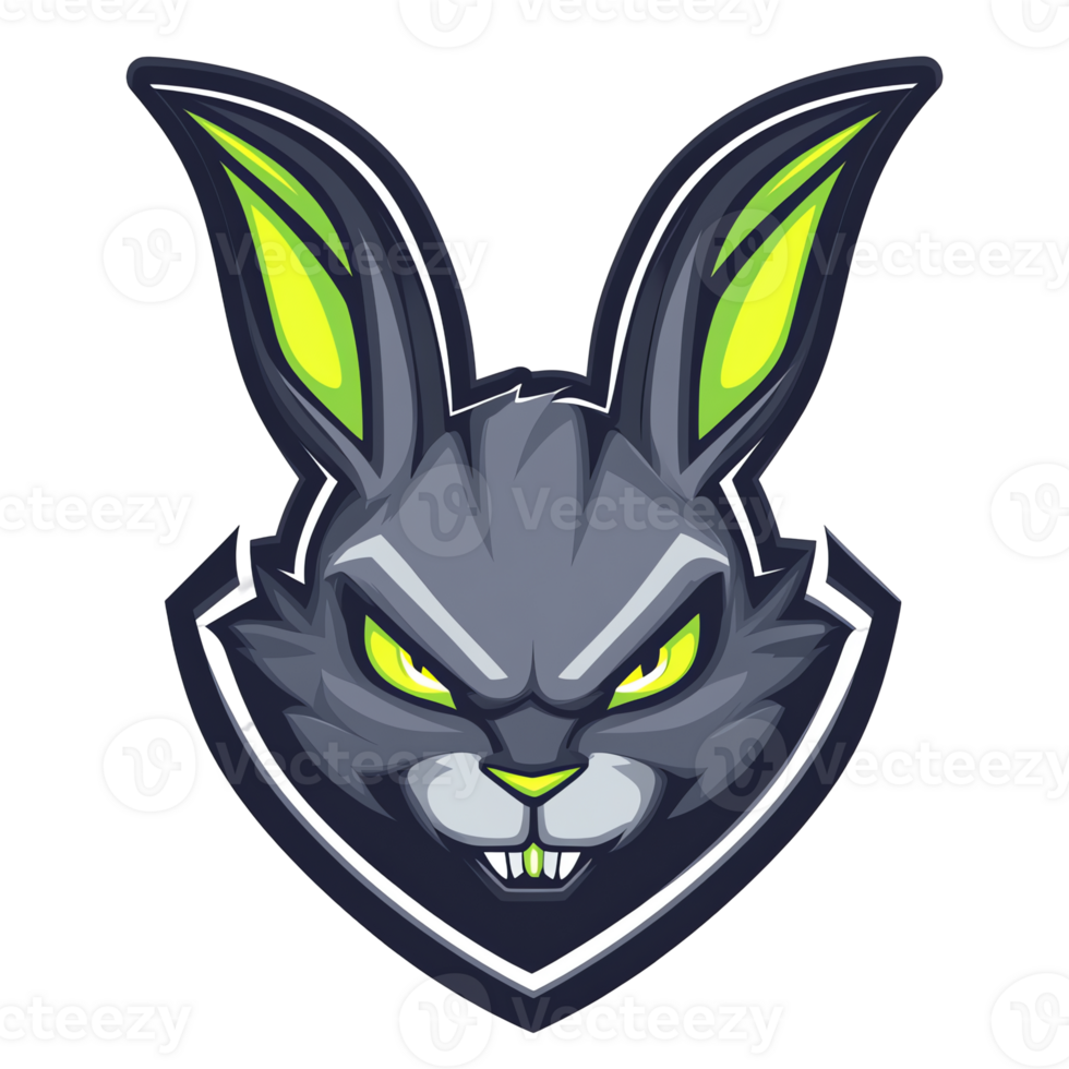 Aggressive rabbit mascot logo with glowing green highlights on transparent background for gaming teams png