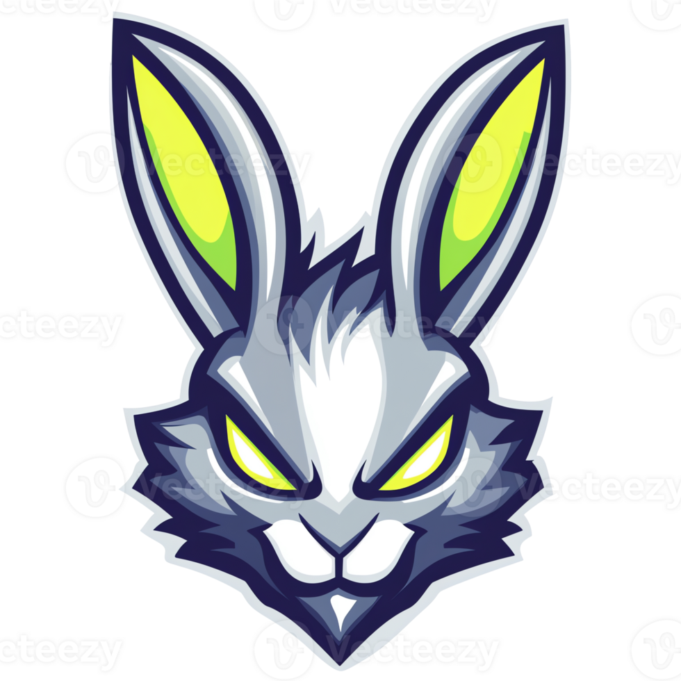 Fierce rabbit mascot logo a powerful and dynamic esports brand identity design on transparent background png