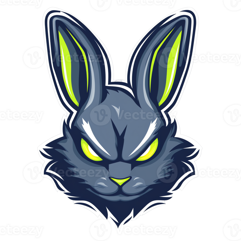 An angry cartoon rabbit head on a transparent background png