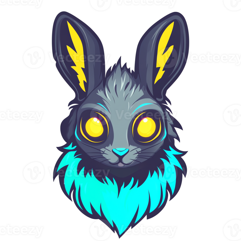 Glowing rabbit head logo on transparent background png