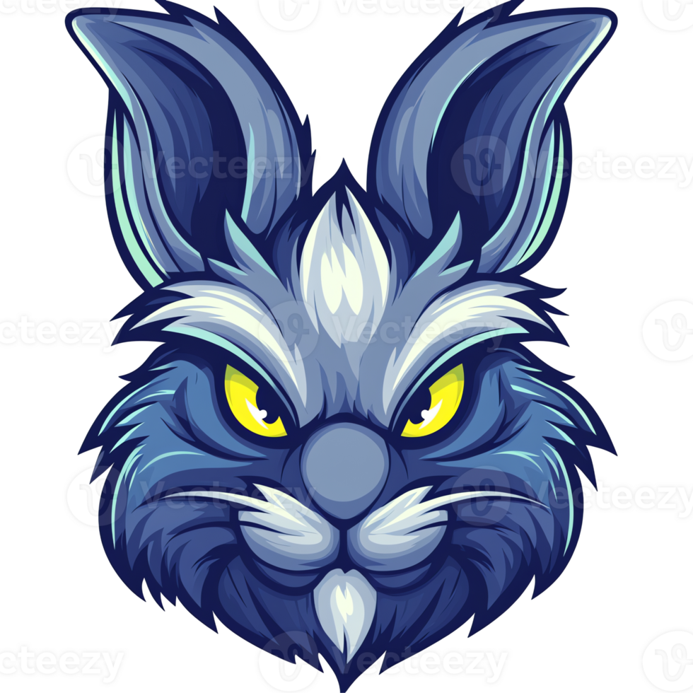 Fierce blue rabbit illustration on transparent background png