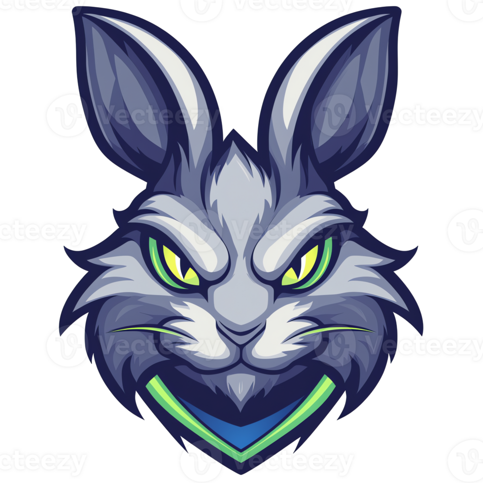 Fierce gray rabbit mascot logo on transparent background a digital illustration png