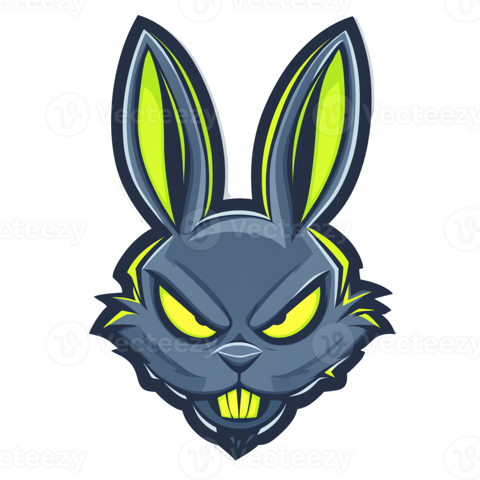 Fierce gaming rabbit logo a dark blue bunny mascot with glowing yellow accents on transparent background png