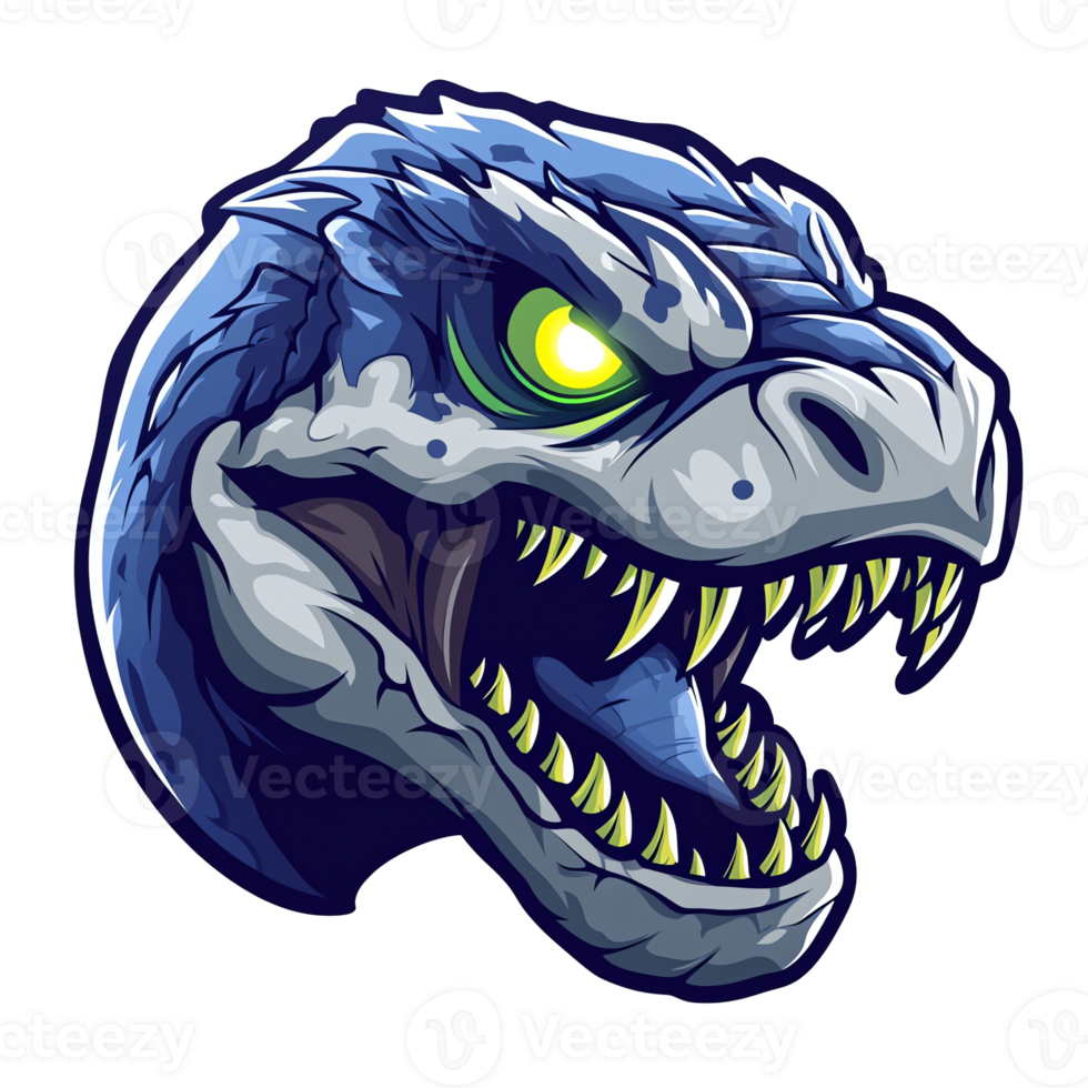 Ferocious blue dino head on transparent background png