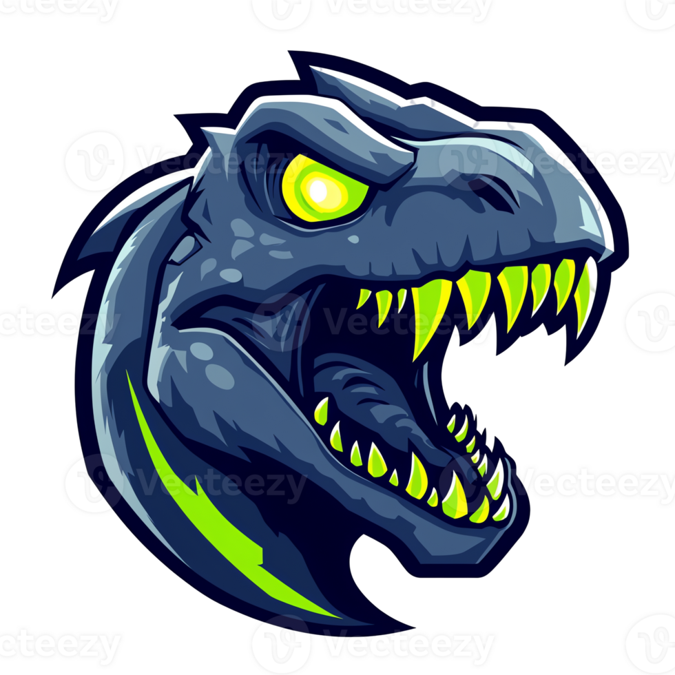 Stylized dinosaur head with glowing green accents on transparent background png