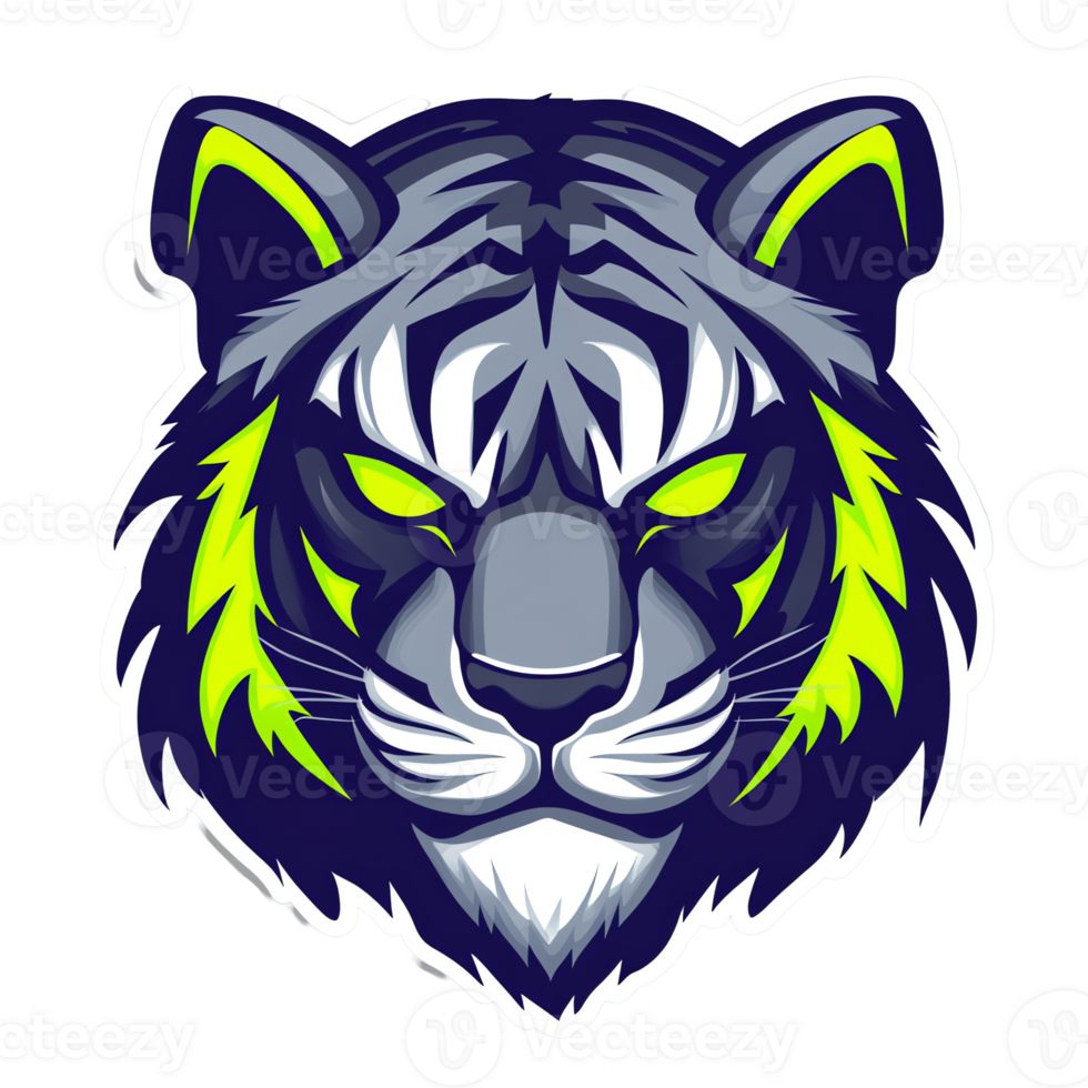 Stylized tiger mascot head with glowing eyes on transparent background perfect for sports and gaming png