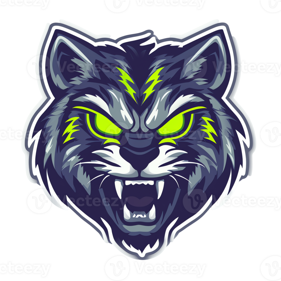 Angry cat logo design on transparent background png