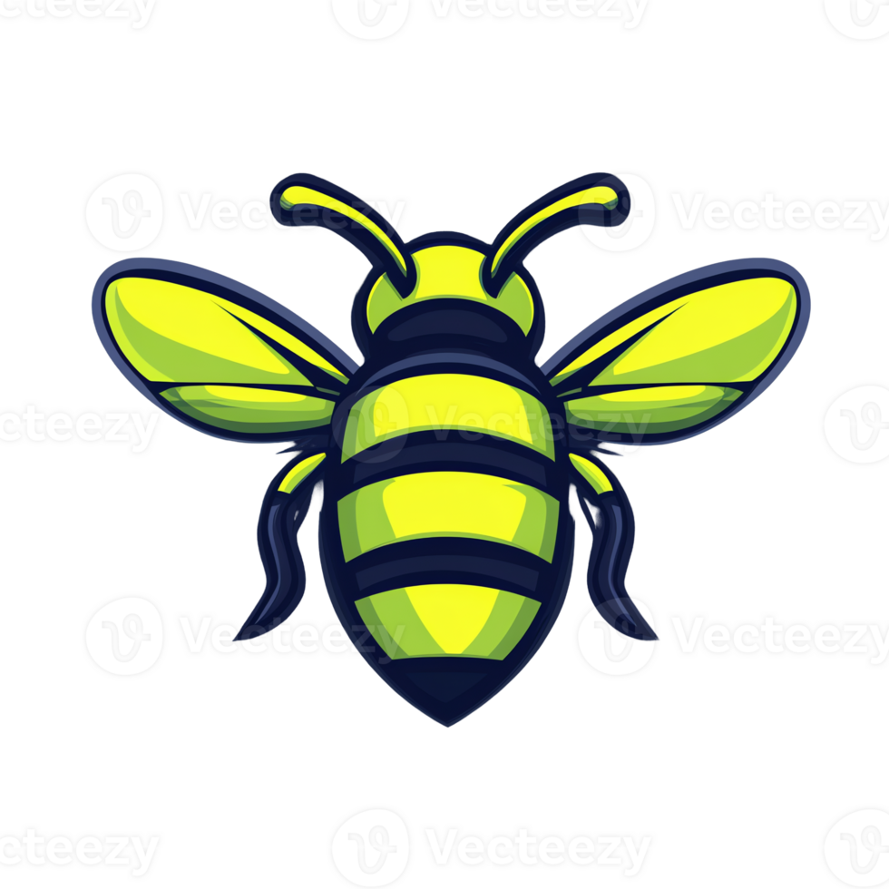 Striking bee logo with neon green and yellow gradients for modern designs on transparent background png