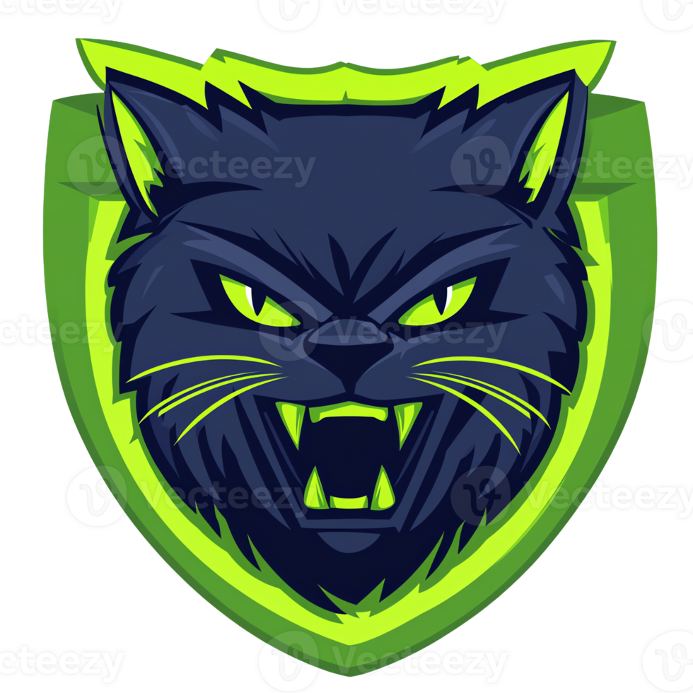 Fearsome black cat logo a powerful symbol of security and protection on transparent background png