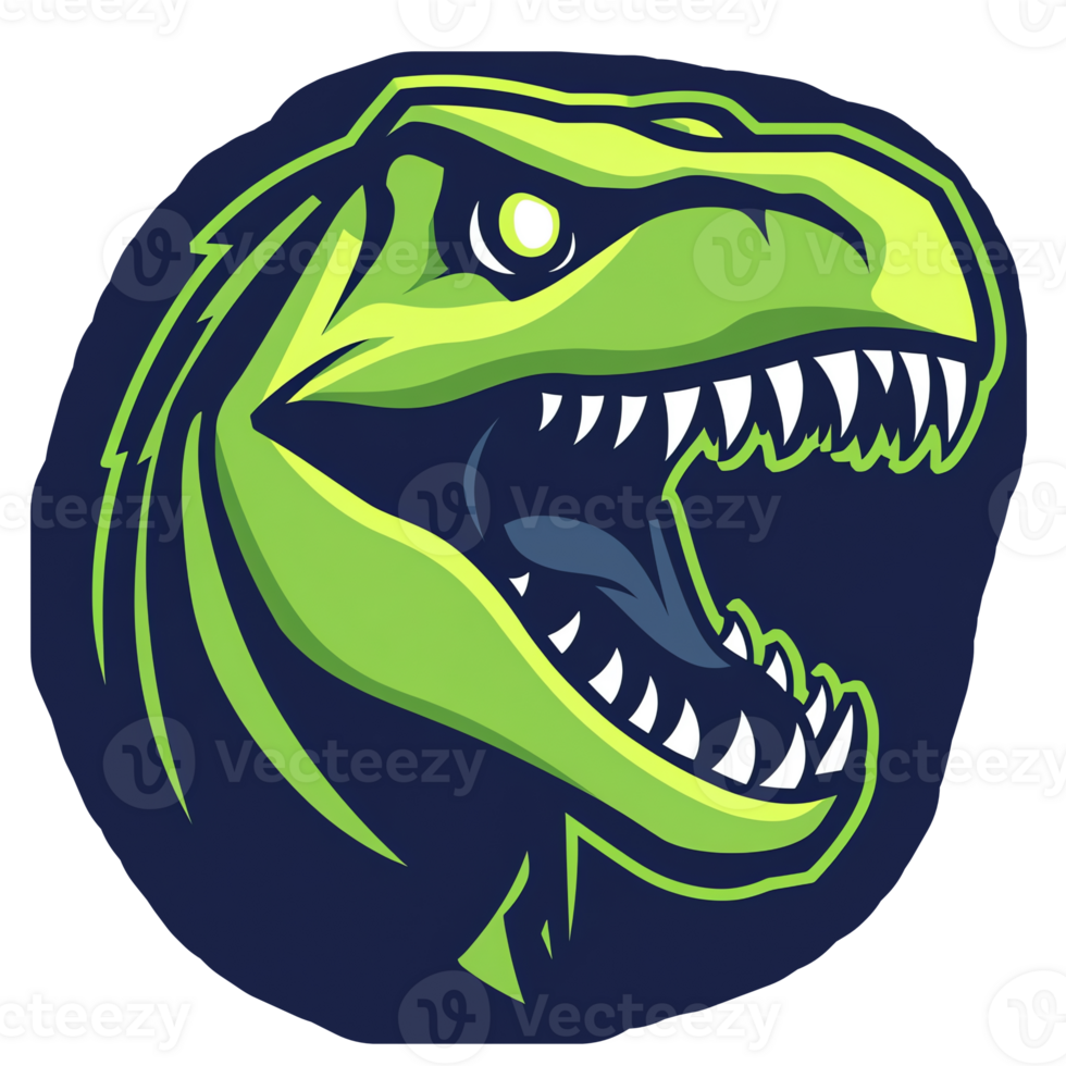 Cartoon dinosaur head with open mouth and prominent teeth on a transparent background png