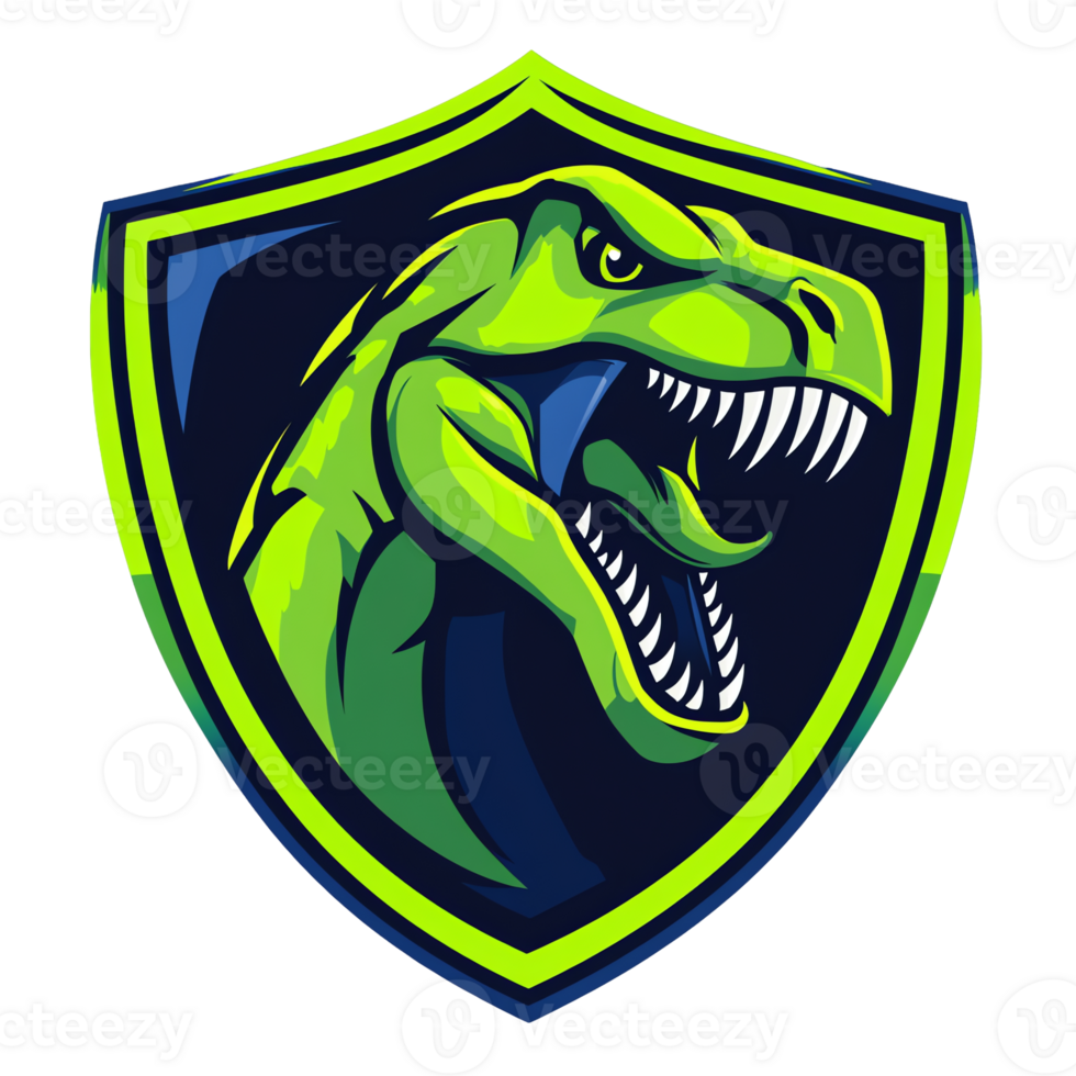 Aggressive green t rex logo on transparent background png