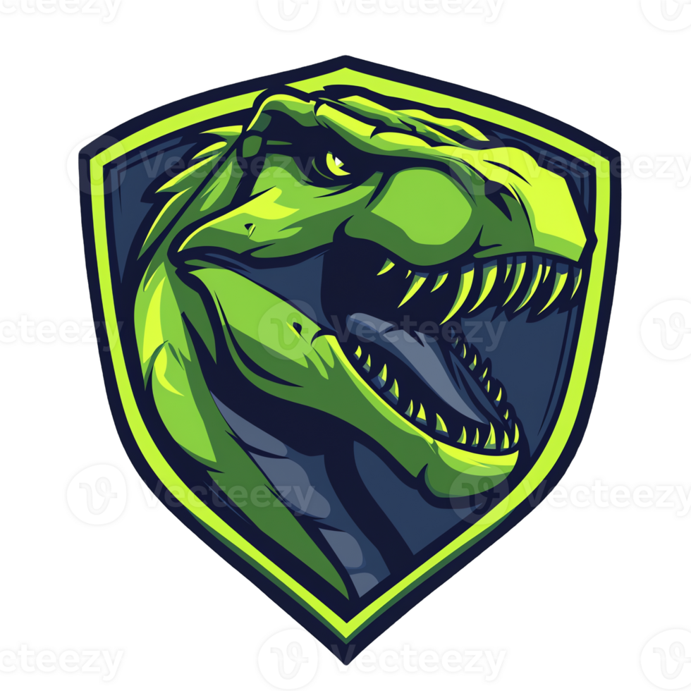 Fierce t rex logo design on transparent background for gaming and esports png