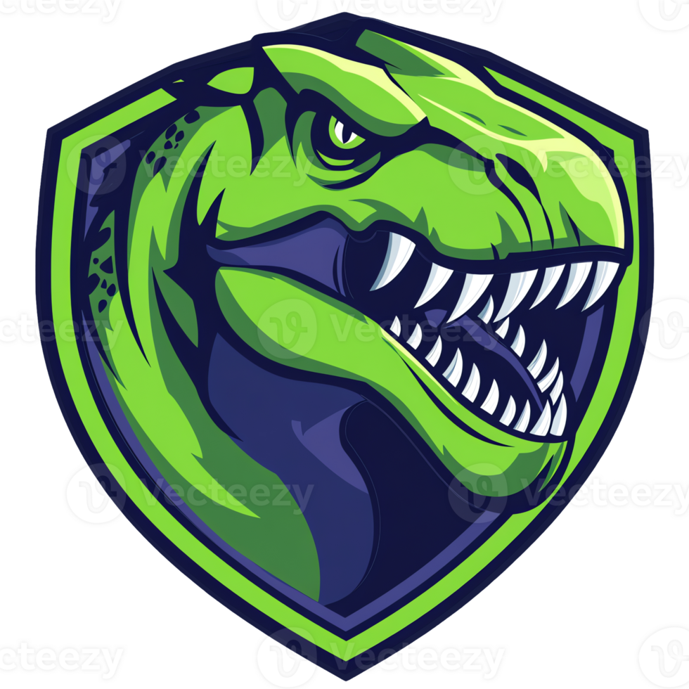 A green t rex logo on a dark transparent background png