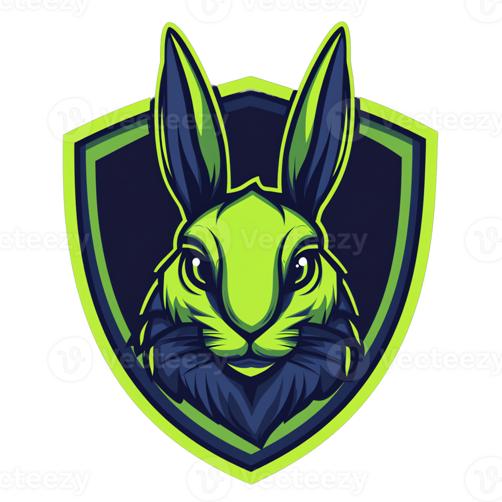 Fierce green rabbit mascot logo on shield perfect for gaming teams and esports png