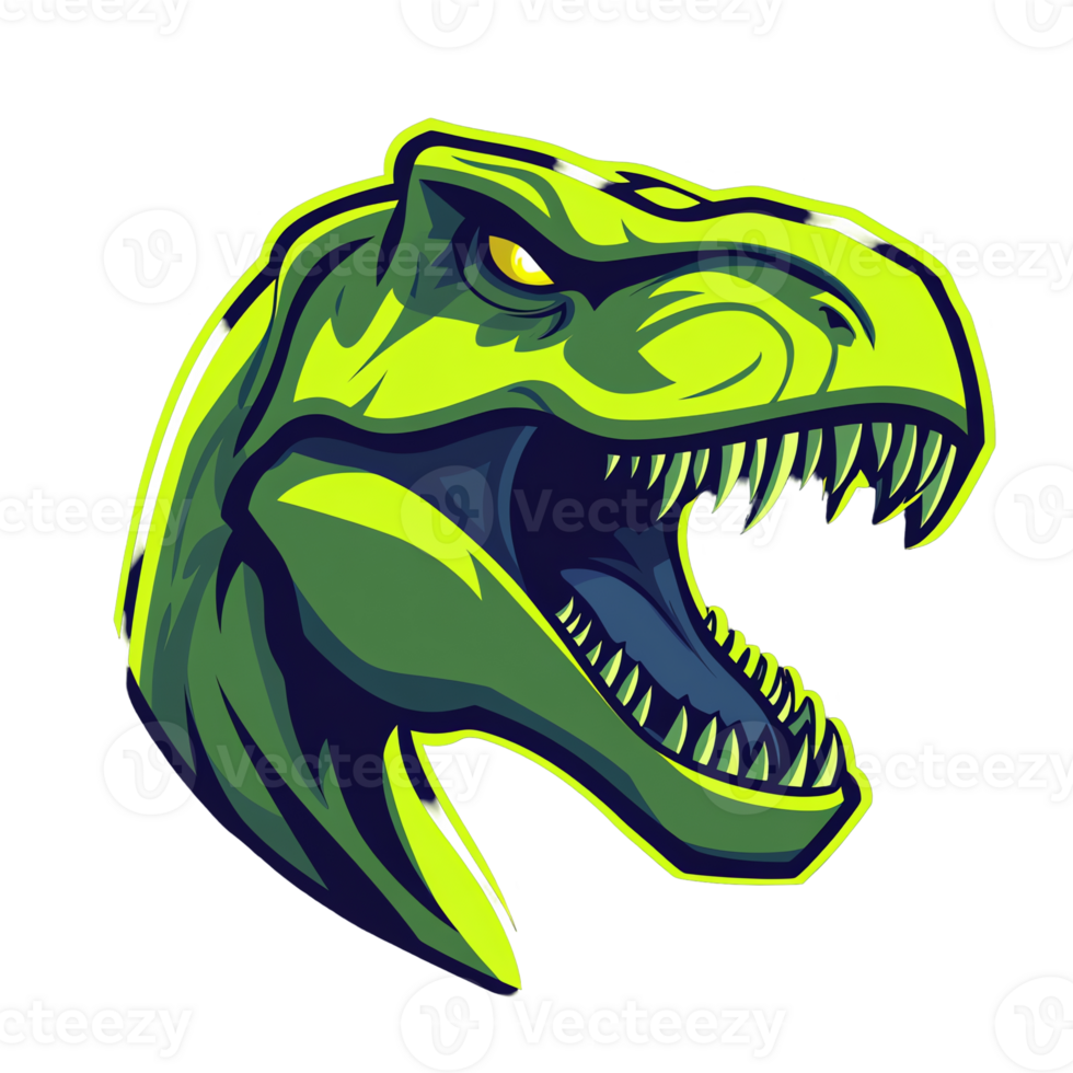Cartoon dinosaur head with glowing eyes on transparent background high resolution clip art png