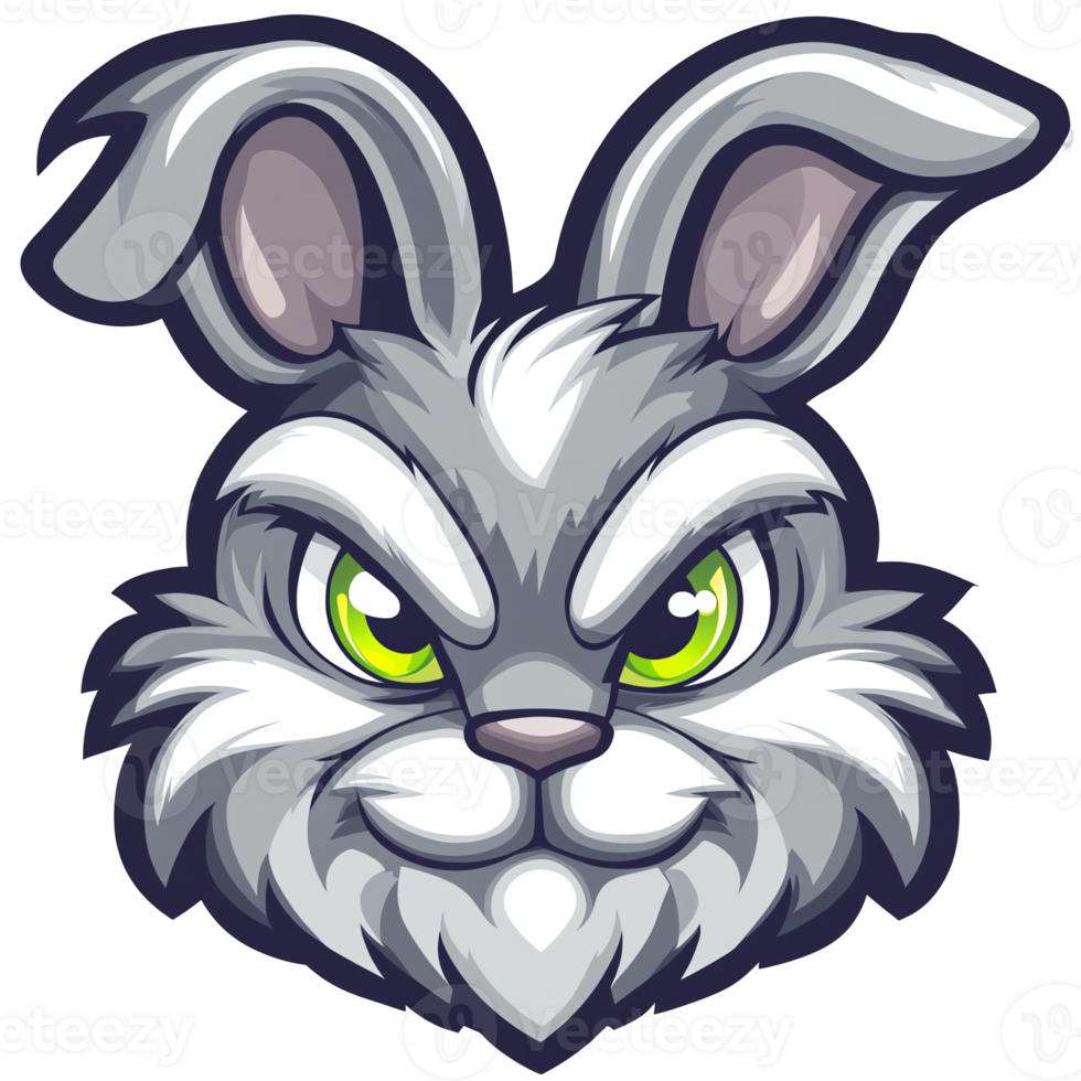 A mean looking cartoon rabbit on a transparent background for digital design png