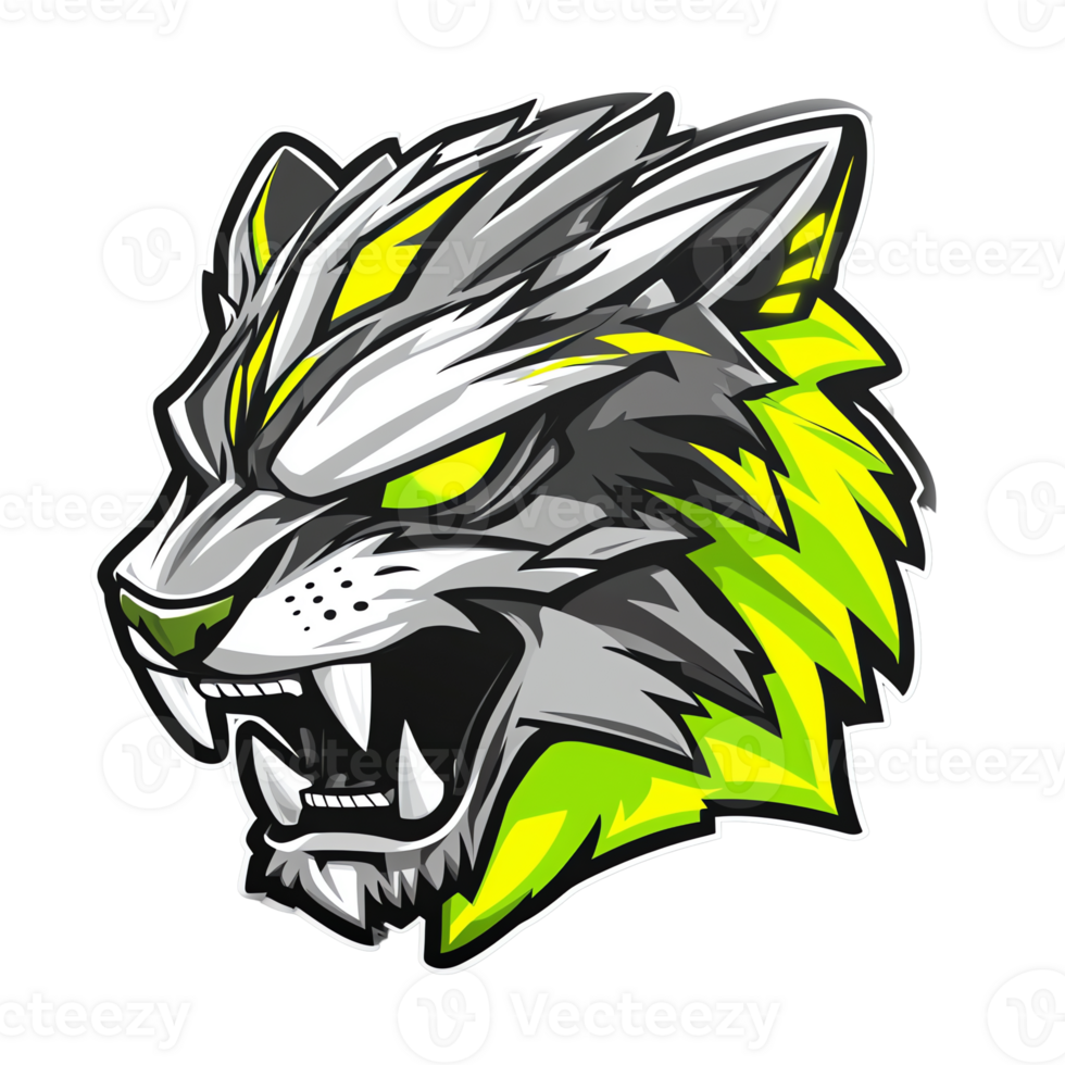 Aggressive wolf head logo design on transparent background for brand identity png