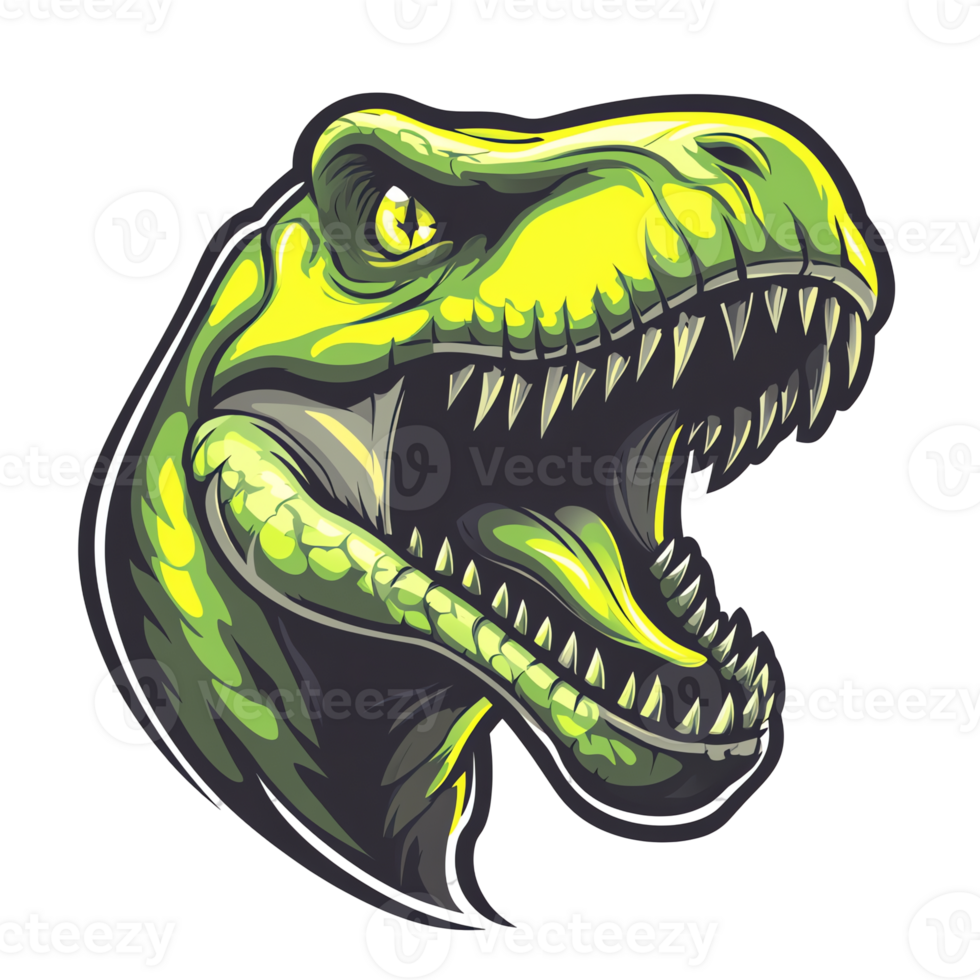 Fierce lime green tyrannosaurus rex roaring on transparent background png