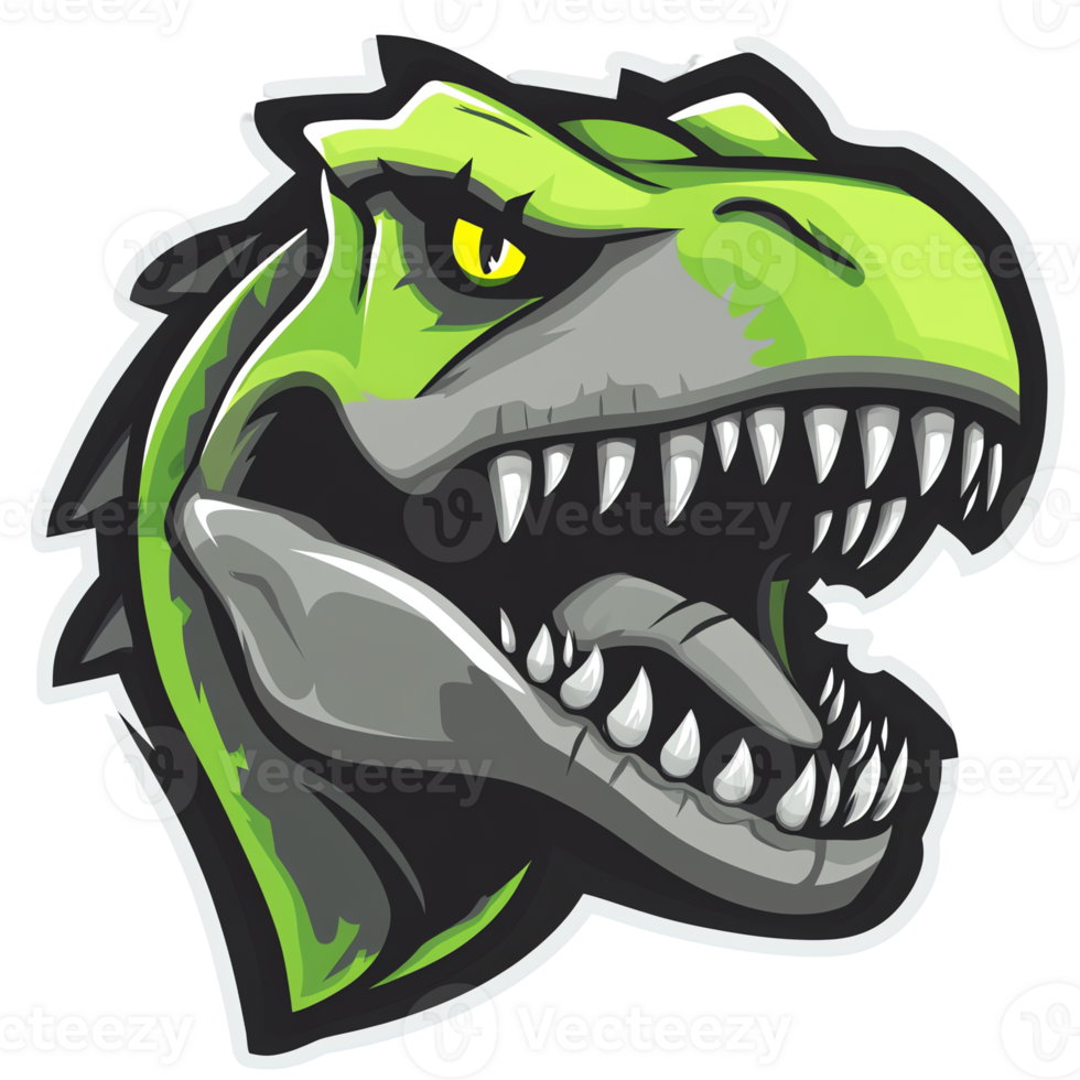 Green dinosaur head logo with sharp teeth and transparent background for versatile designs png