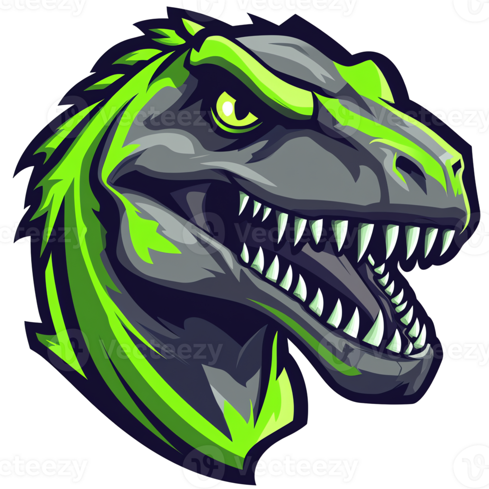 Neon green velociraptor head on transparent background a jurassic predator illustration png