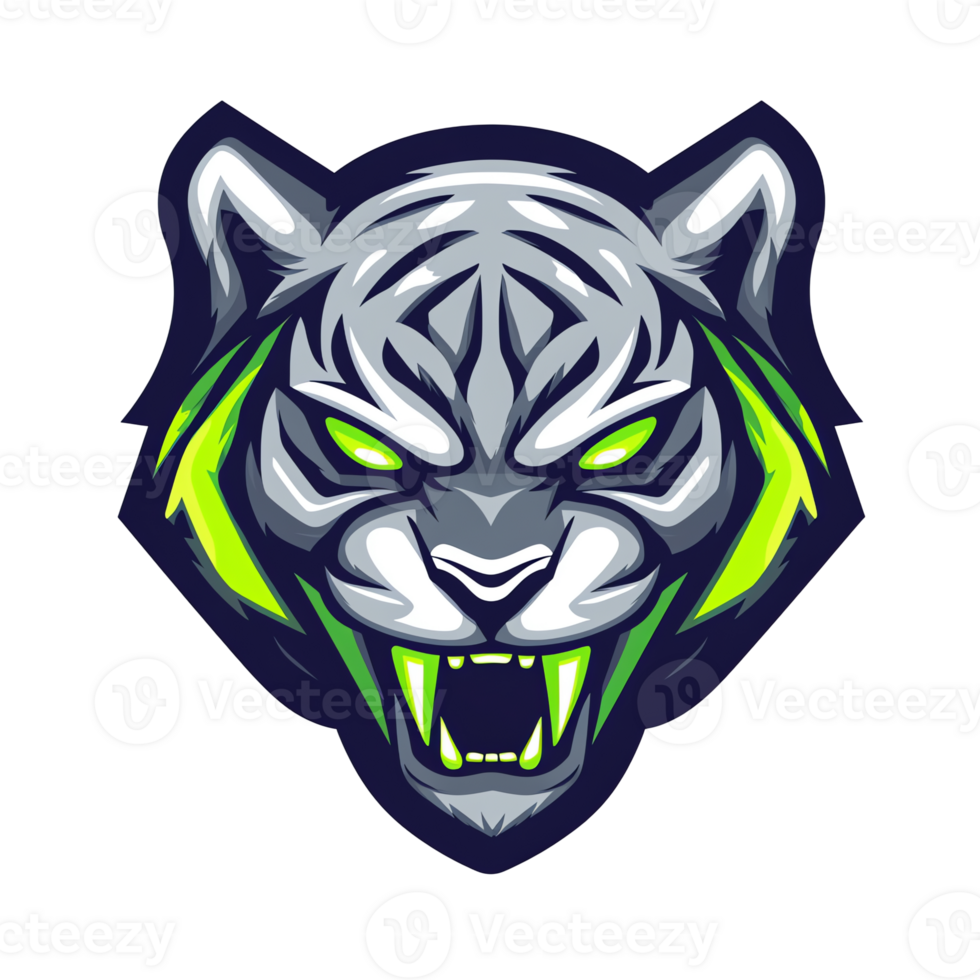 Fierce white tiger head logo design on transparent background png