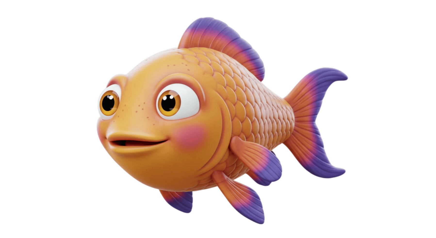 A 3d fish with big eyes and a big mouth png
