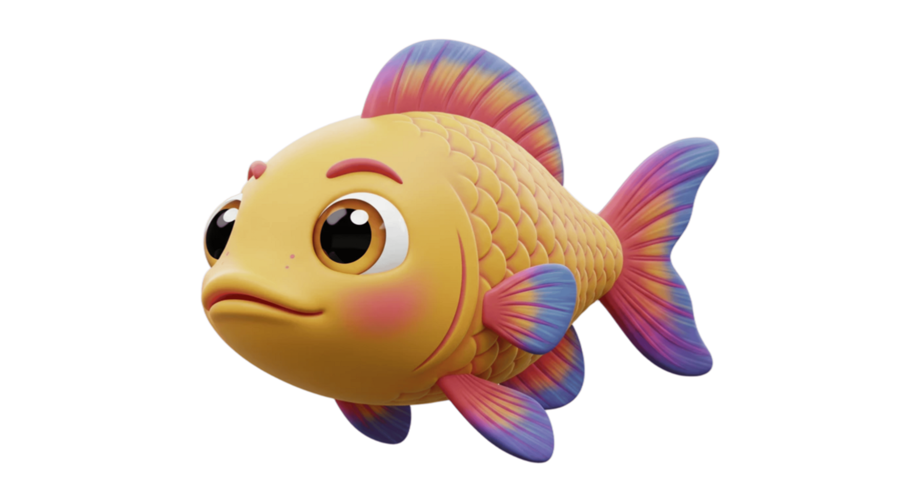 A cute 3d fish with a big smile on its face png