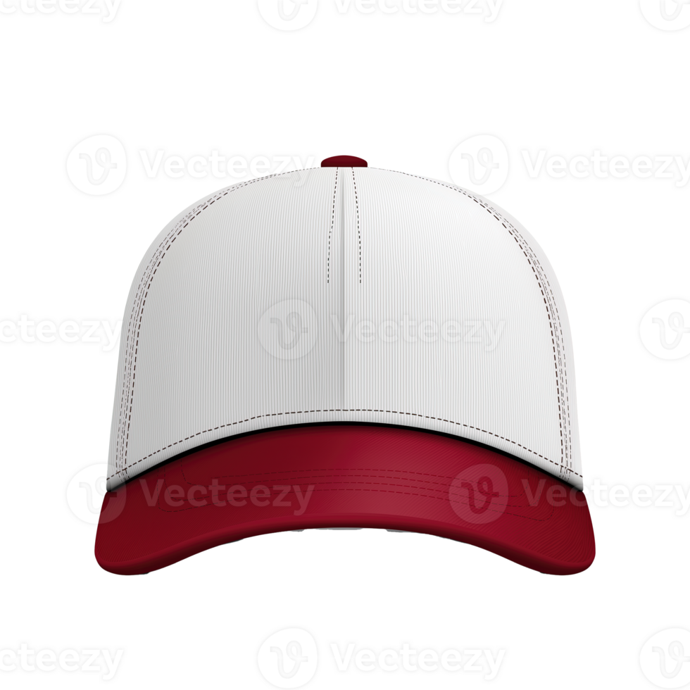 White and red baseball cap with curved brim on transparency background. cap features simple, classic design png