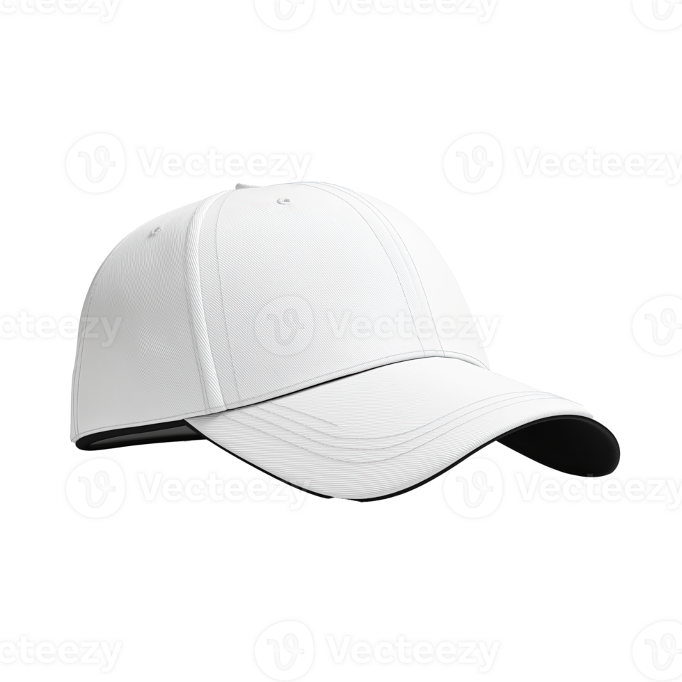 White baseball cap with curved brim and structured design on plain background png