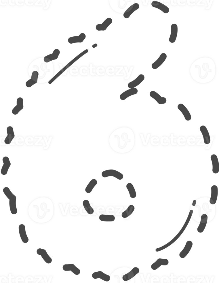 Dotted cute number tracing. Number 6. png