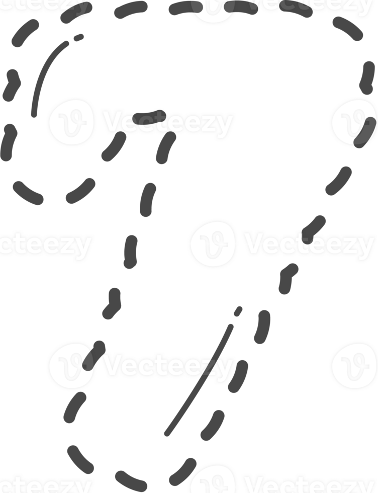 Dotted cute number tracing. Number 7. png