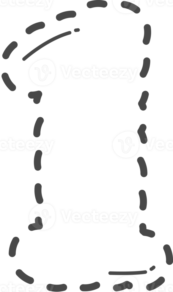Dotted cute number tracing. Number 1. png