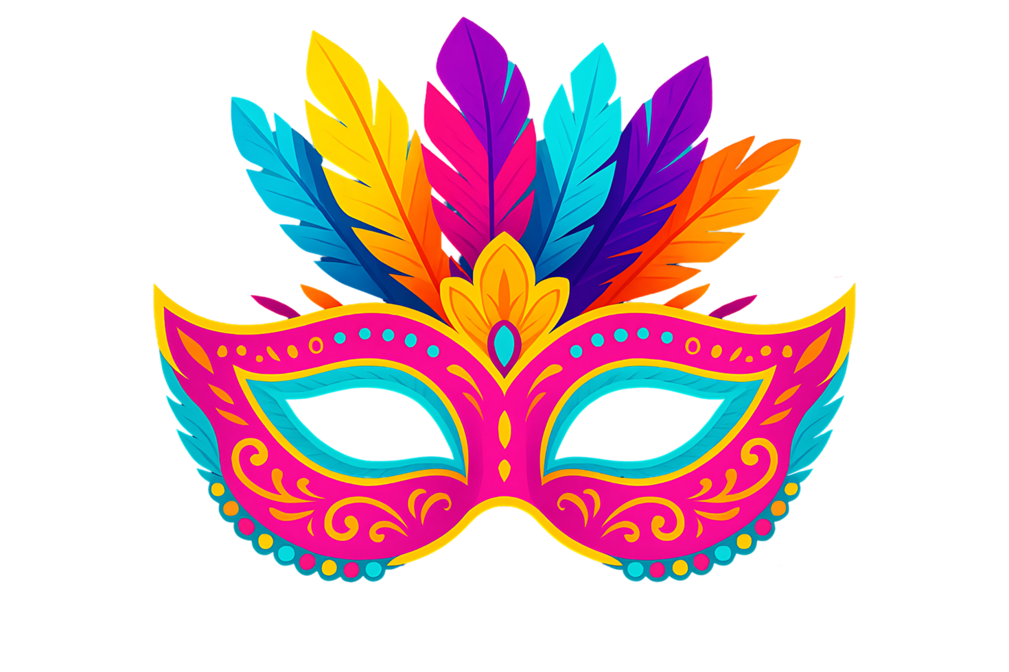 Carnival Mask with Colorful Feathers Isolated on Transparent Background for Party and Festival Designs png