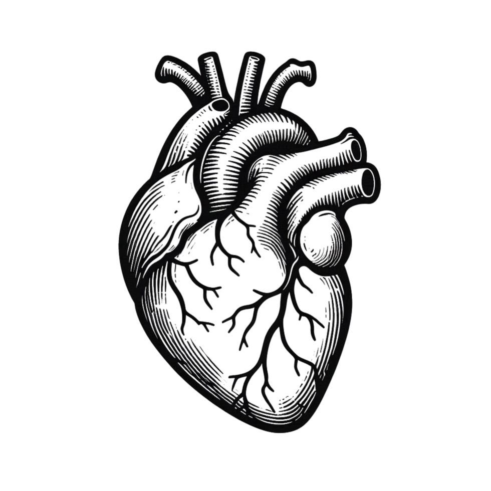 Human heart anatomy in a illustration with a line art png