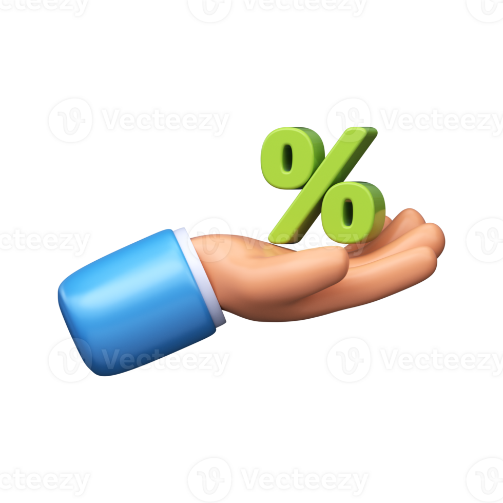 3D percentage symbol in hand, discount concept png