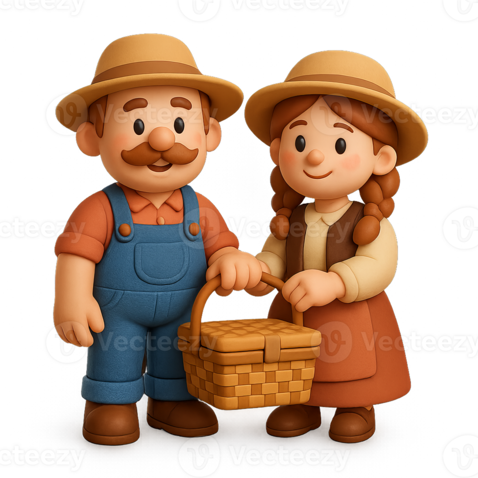 Friendly Cartoon Couple Enjoying a Picnic in the Countryside png