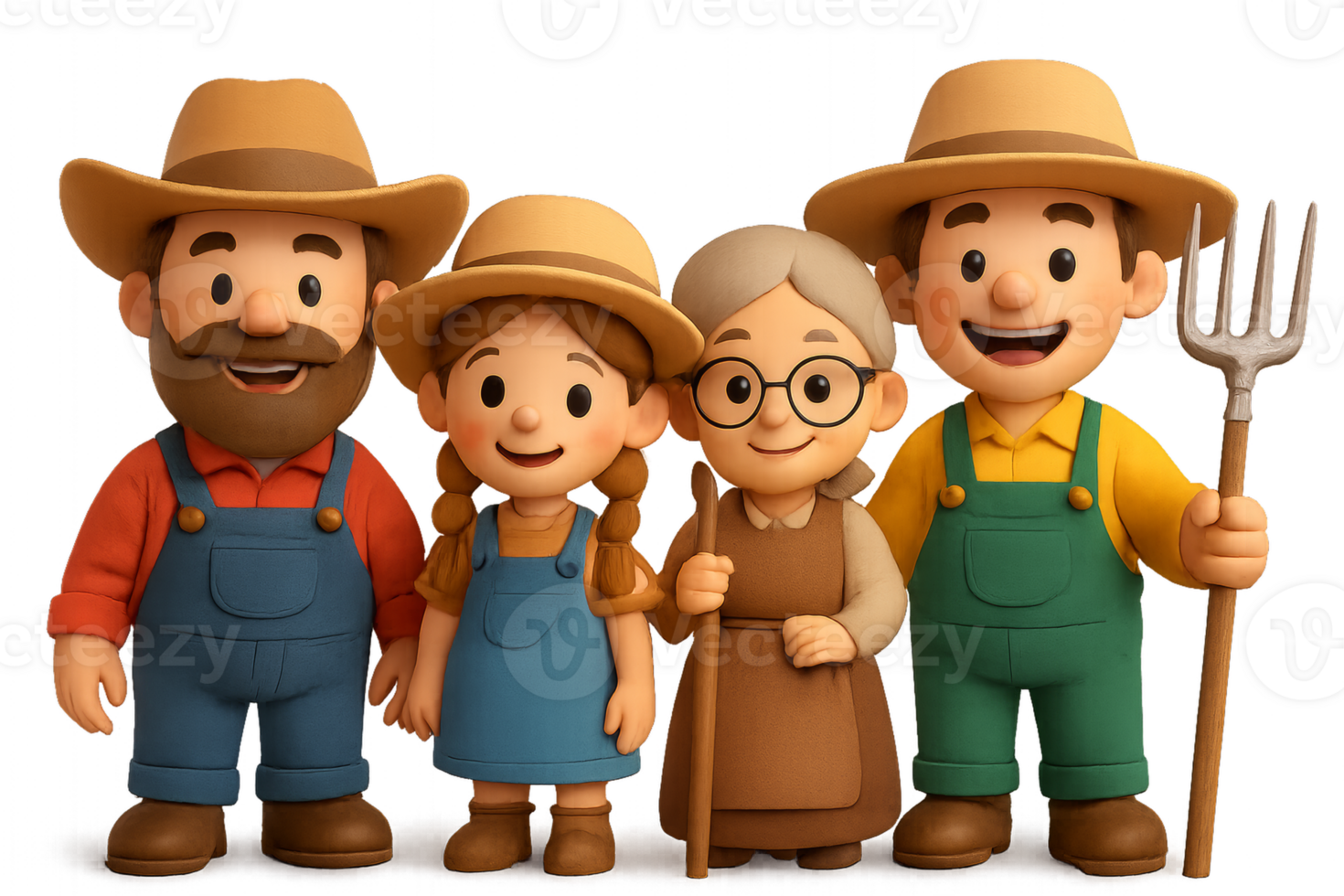 Charming Cartoon Family in Country Life Setting with Simple Design png
