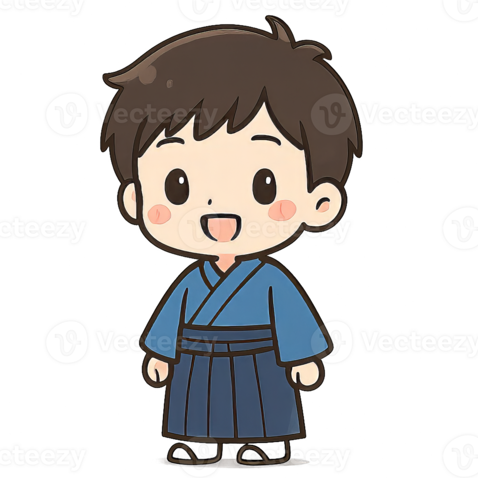 Adorable Cartoon Boy in Traditional Kimono with Cheerful Expression png