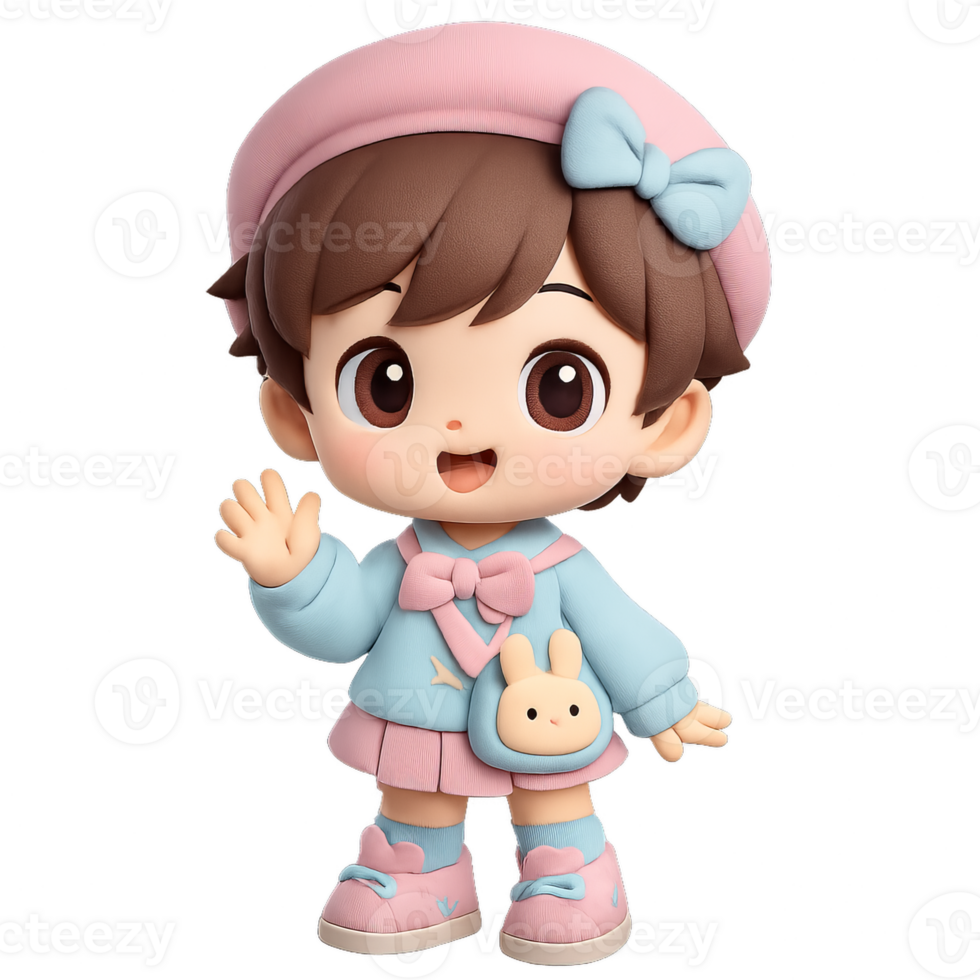 Cute Kawaii Boy Character with Pink Hat and Pastel Colors png