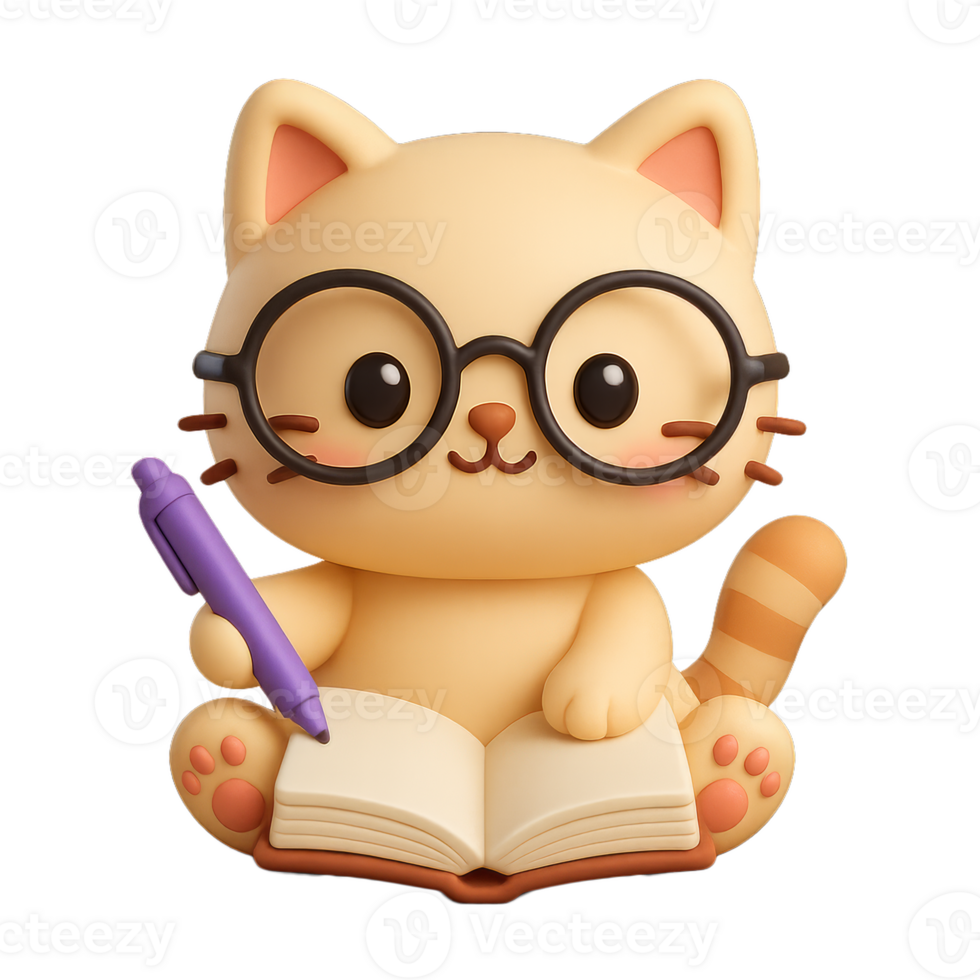Cute Cat Scholar with Glasses and Notebook for Education Themes png