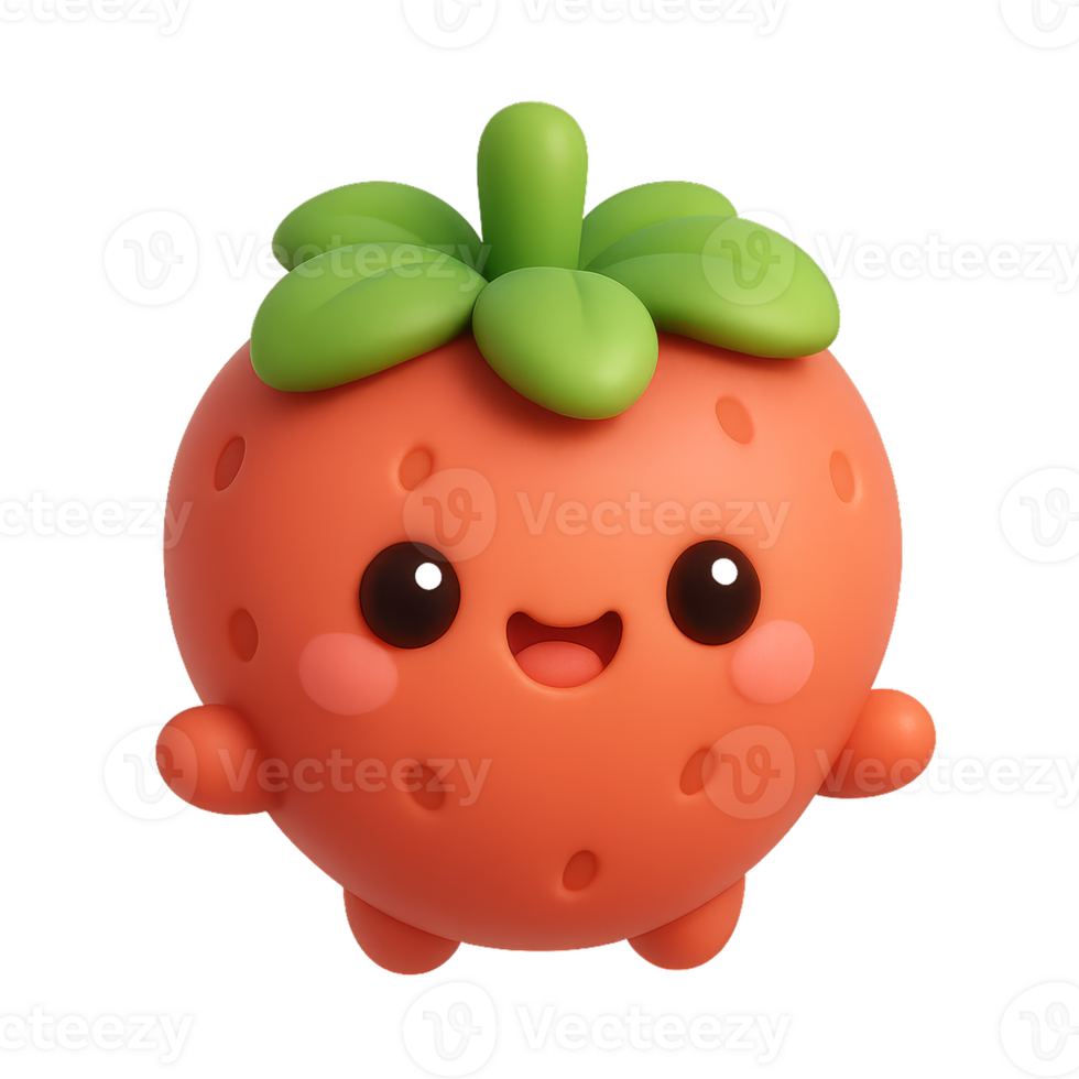 Cute 3D Kawaii Strawberry Character with Happy Expression png