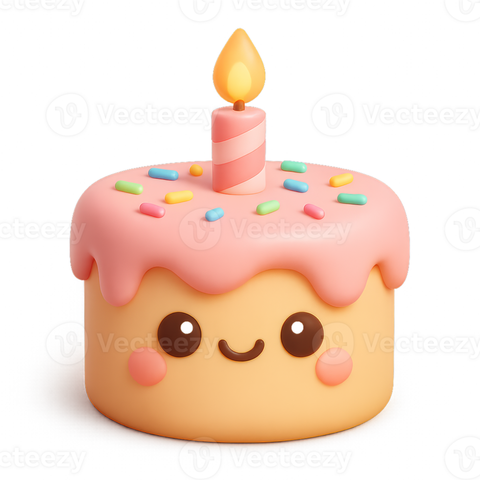 Cute 3D Cake with Candle and Sprinkles for Fun Celebrations png