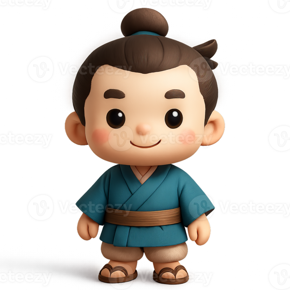 Cute Kawaii Samurai Boy Character in Traditional Outfit Design png