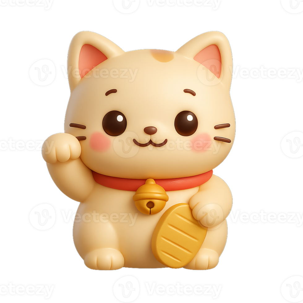Cute 3D Maneki Neko Character with Cheerful Expression png