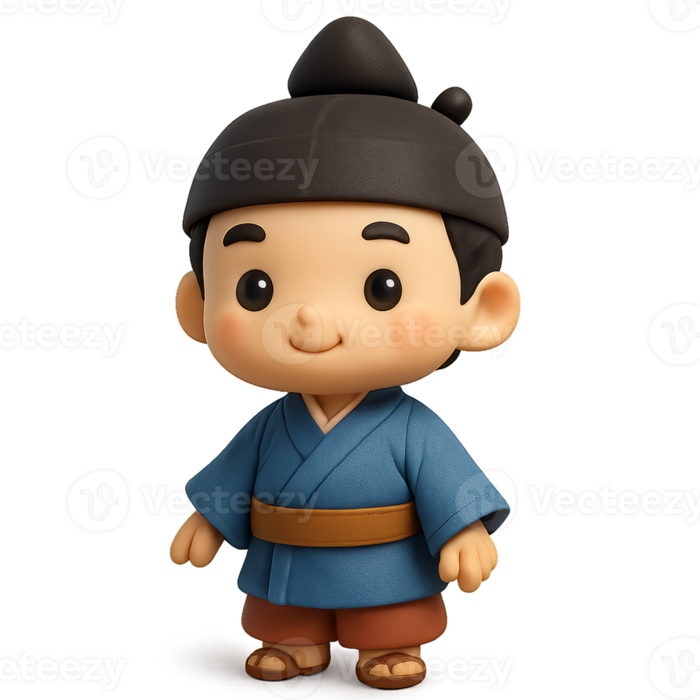 Cute Kawaii Samurai Boy Character in Traditional Attire Design png