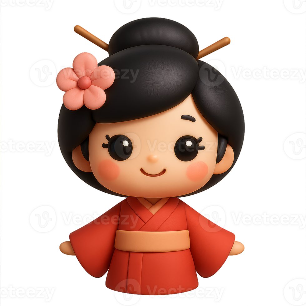 3D Geisha Character with Elegance and Simple Design for Creative Projects png