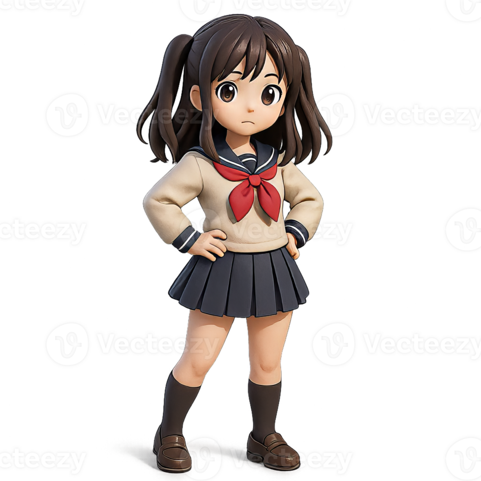 Simple 3D Manga Character Design of a School Girl in Uniform png