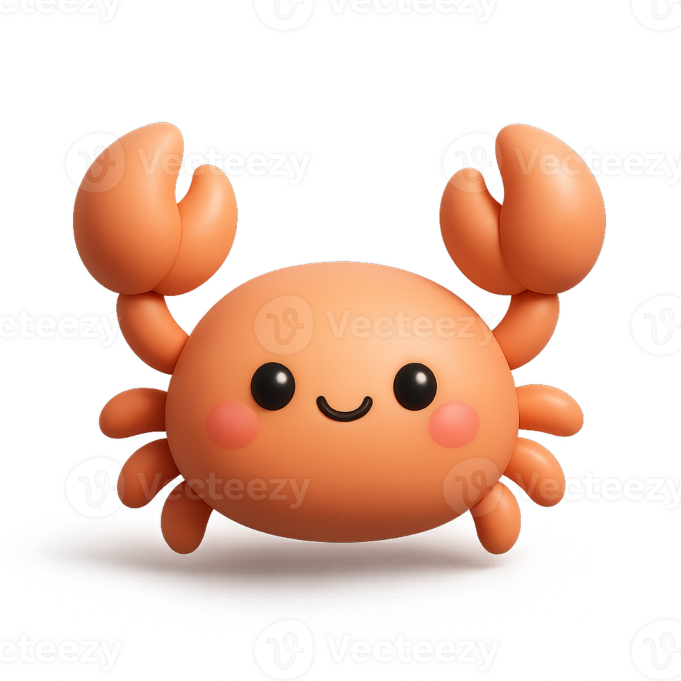 Cute 3D Kawaii Crab Character with Happy Expression and Simple Design png