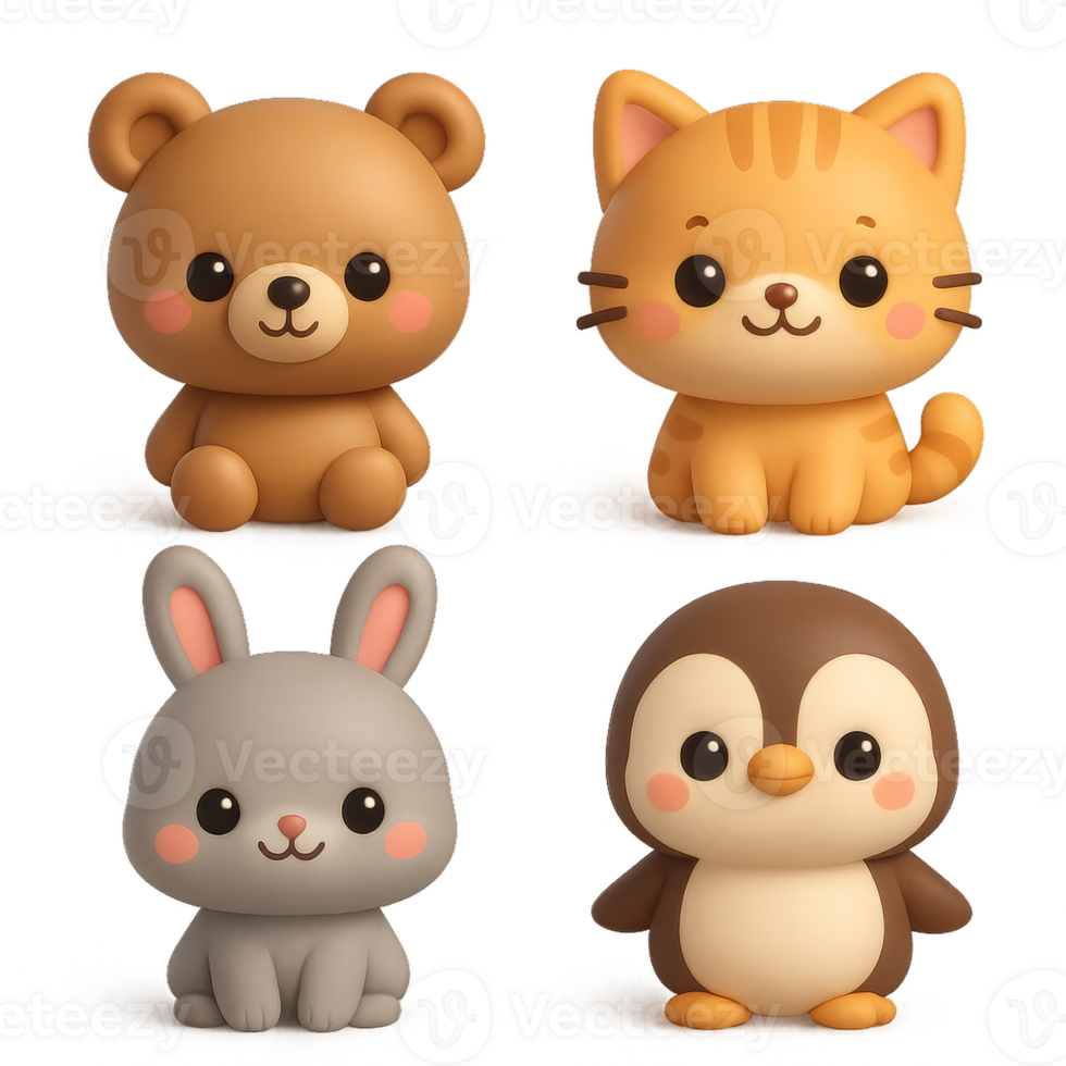 Cute 3D Animal Characters Perfect for Kawaii-Themed Projects png